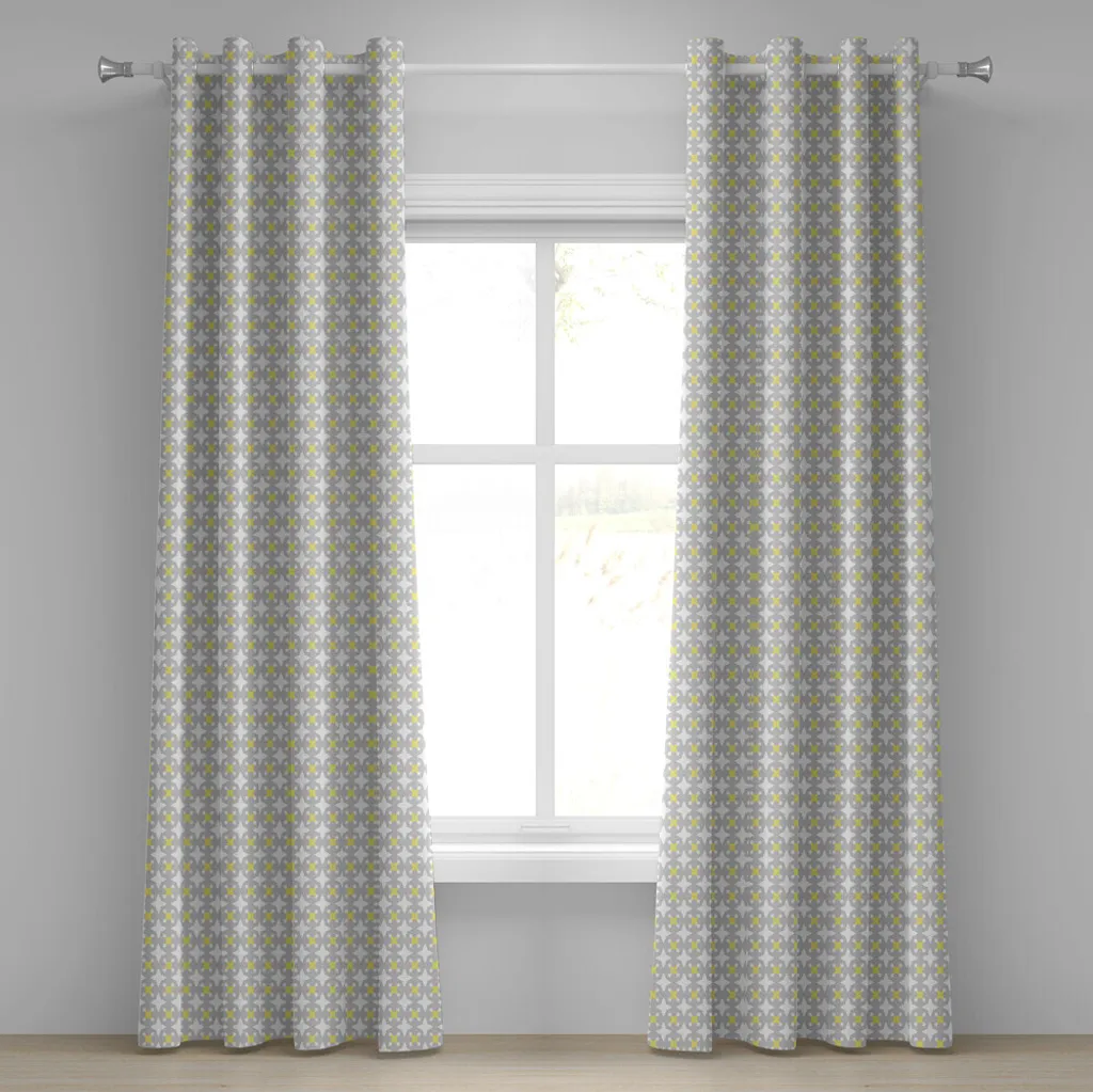 Paire de rideaux décoratifs vintage à motifs étoiles jaune et taupe 280cm