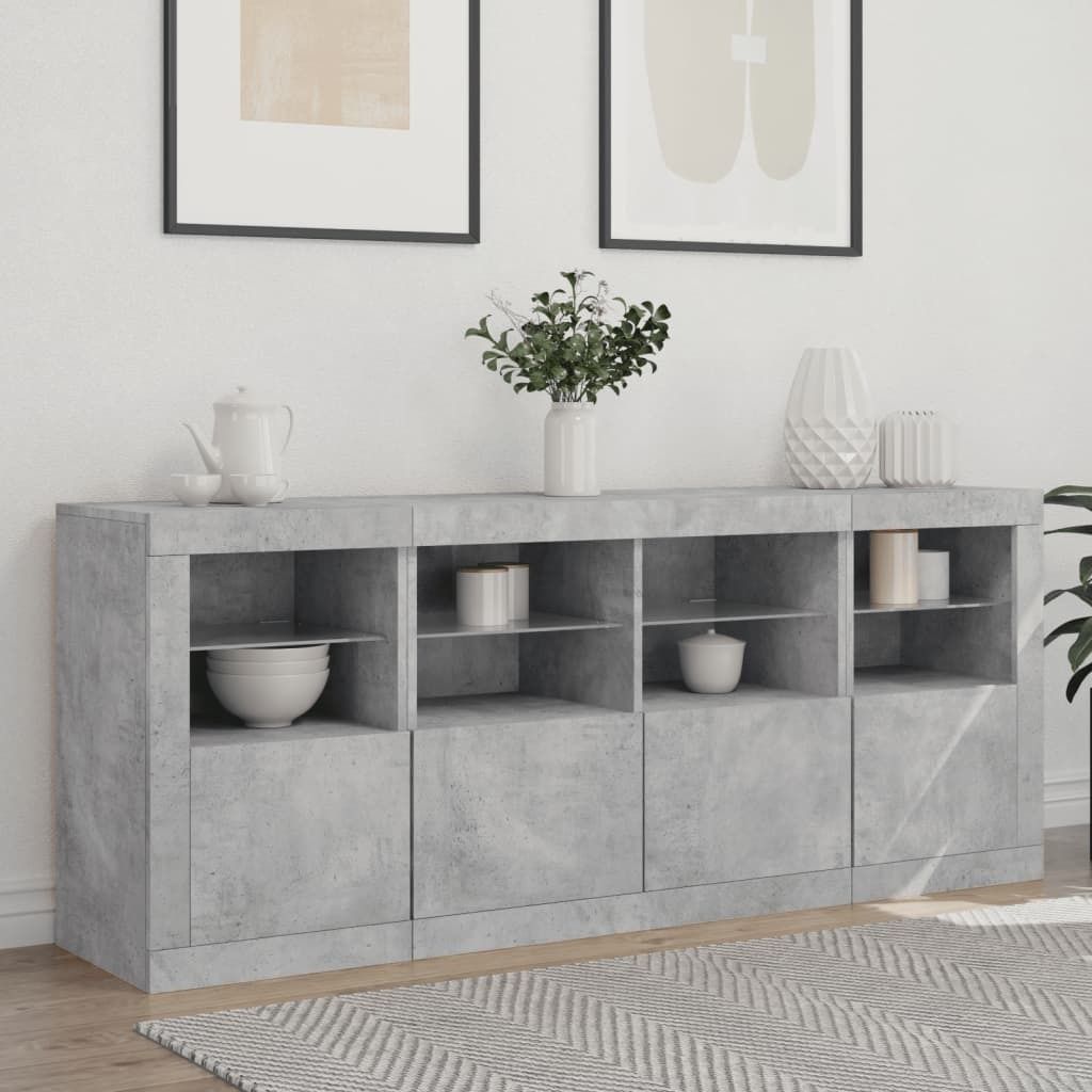 "2026 Aktion"Sideboard - praktischem Design - Wohnzimmerschrank - Kommde für Flur - mit LED-Leuchten Betongrau 163x37x67 cm DEMöbel 6367067