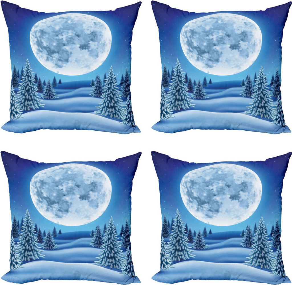 ABAKUHAUS Northwoods Kissenbezug Set (4 Stück), Snowy Hills Muster, Moderner Doppelseitiger Digitaldruck, 40 cm x 40 cm, Blau, Grau, Nachtblau