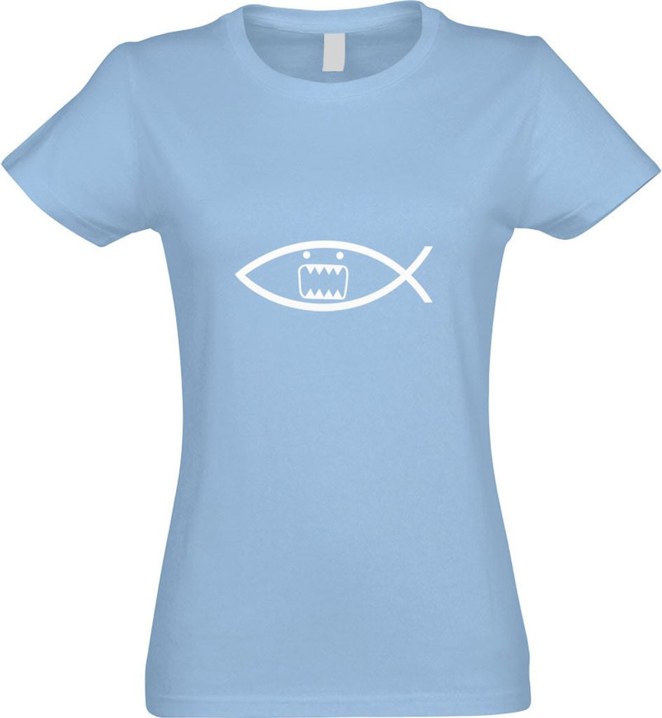 Kiwistar - T-Shirt tailliert - Damen - himmelblau - Domo Fisch - mit Motiv Bedruckt - Funshirt Design - Sport - Freizeit - Damen - S
