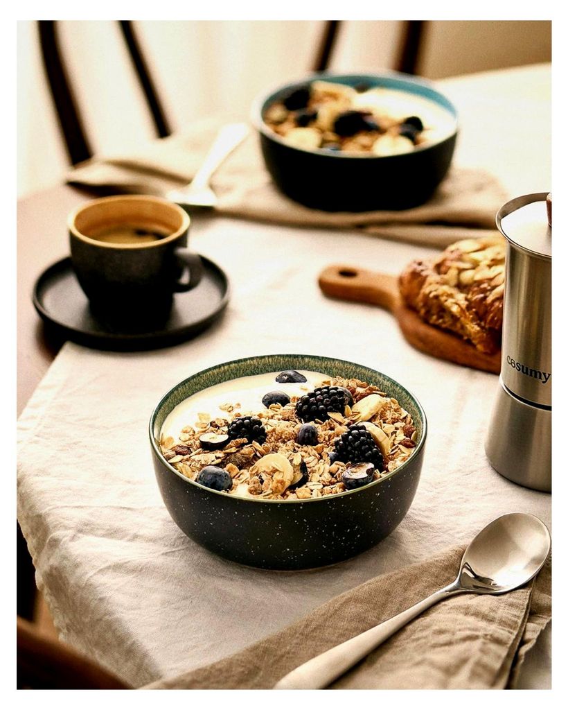 Set mit 4 Müslischalen – Steingut Schalen (4x 800ml) Handgefertigte Schalen für Dessert und Müsli – Bunte Keramikschalen für Bowls und Suppe