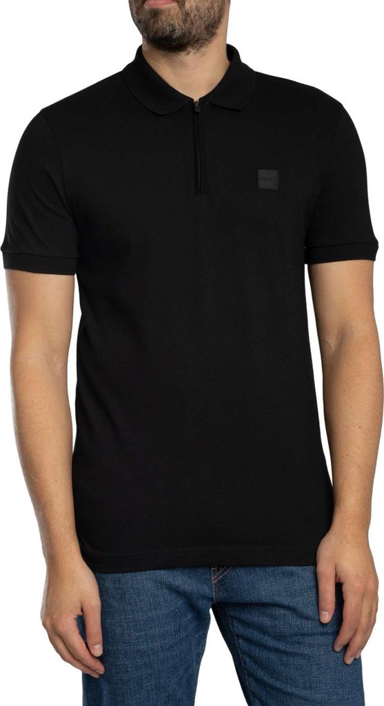 BOSS Passer Zip Polohemd, Schwarz M