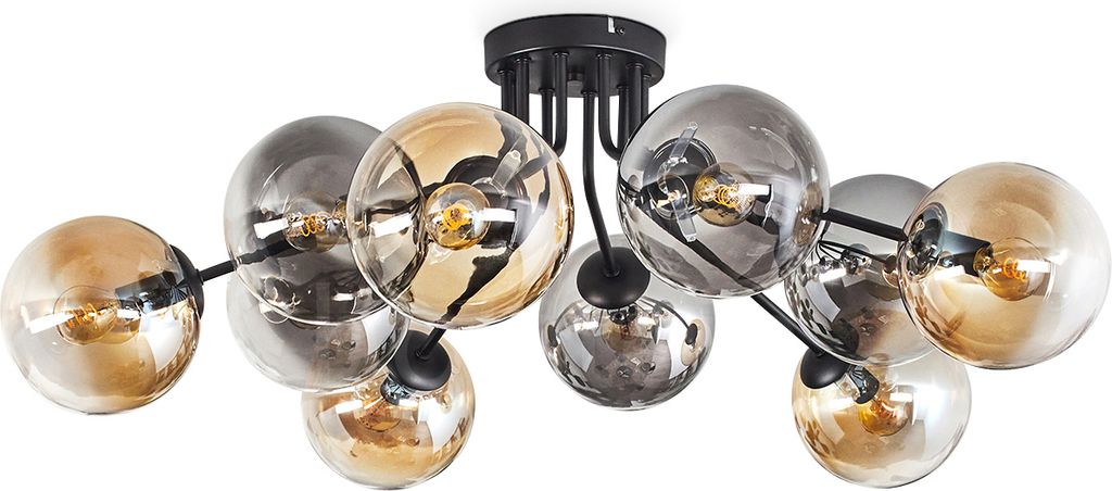 Fossobiubo Deckenlampe aus Metall/Glas in Schwarz/Rauchfarben/Bernsteinfarben
