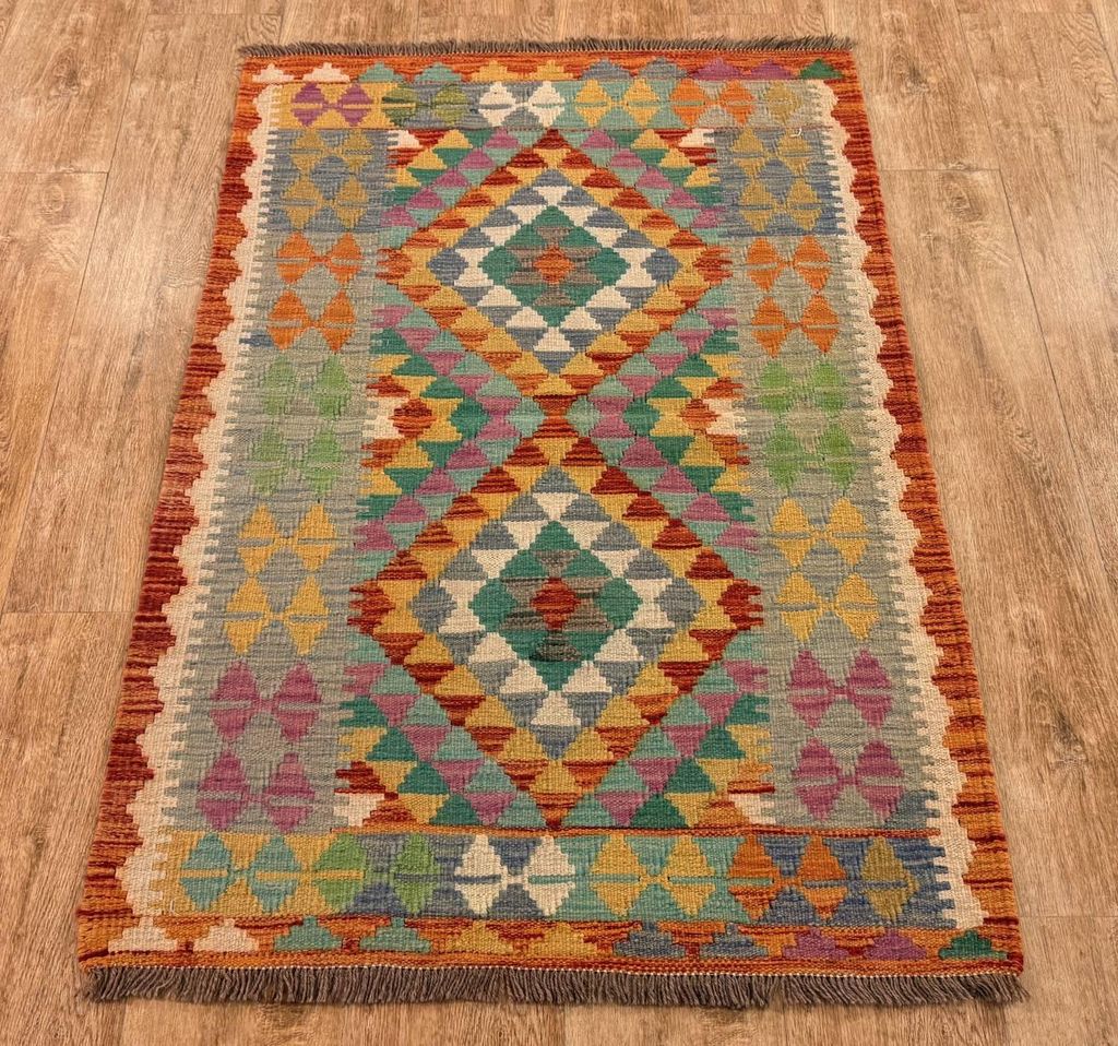 Teppich KELIM ORIGINAL | Farbe: Multi; Größe: 86x129 cm | strapazierfähig und leicht zu reinigen | Wohnzimmer | Schlafzimmer