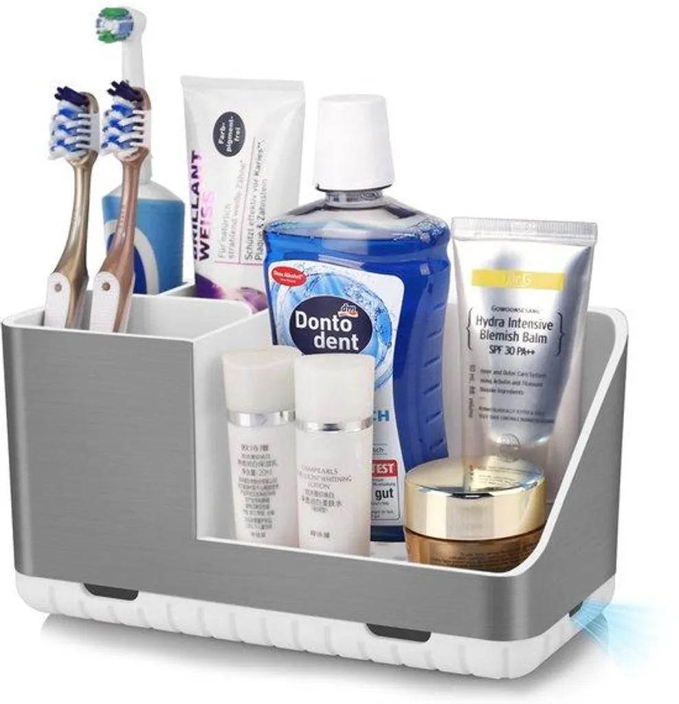 Support brosse à dent électrique en métal argenté avec plateau drainant