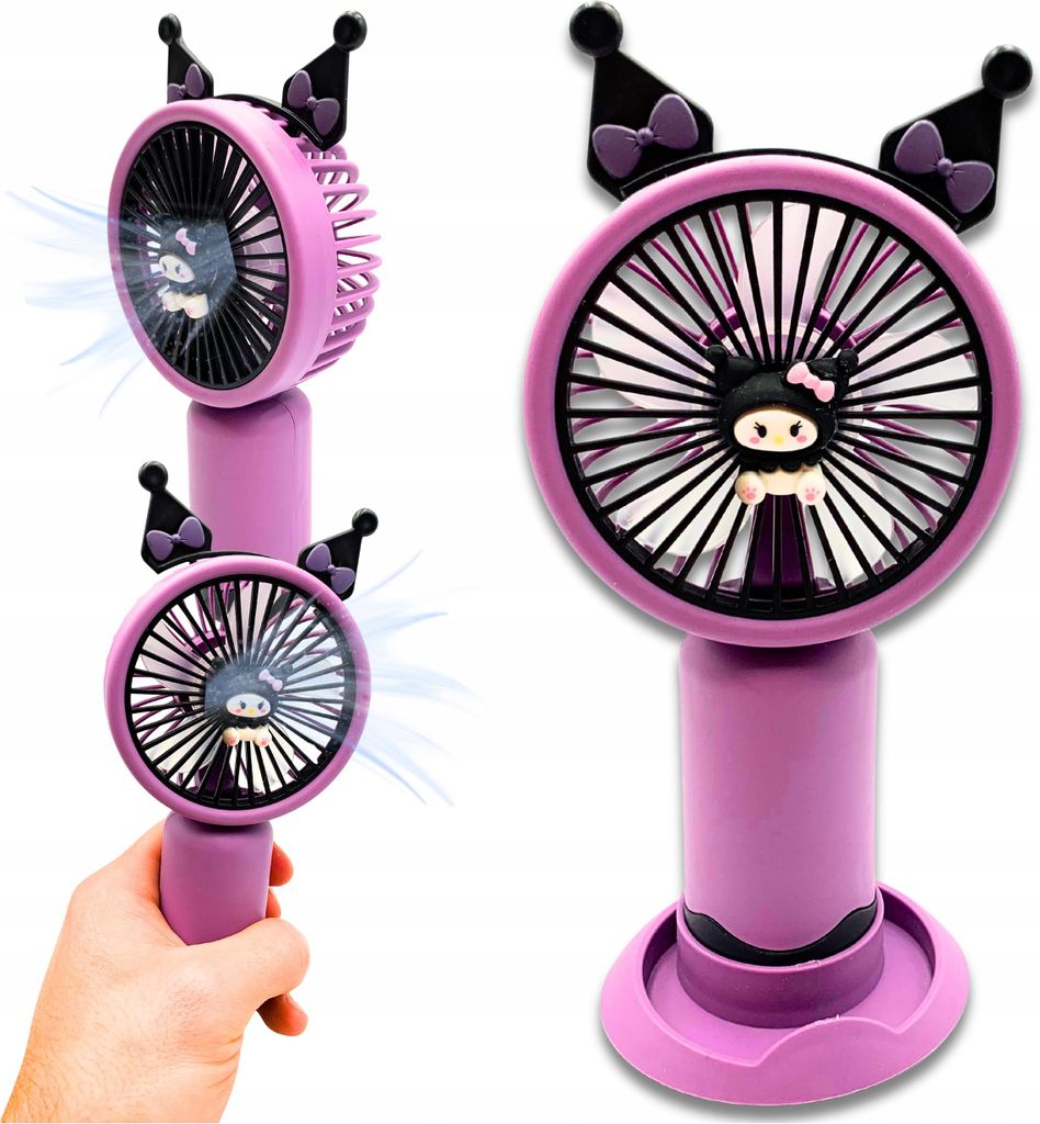 Mini ručný ventilátor Kuromi na cesty, USB ventilátor pre Obrázok produktu 