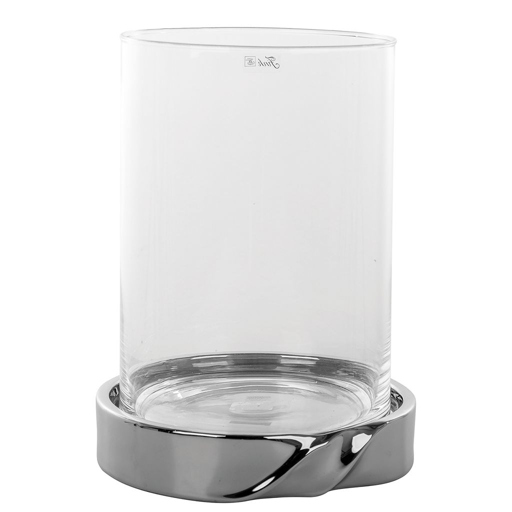 Fink LE DECOR, Windlicht mit Glas, Keramik, silberfarben, H. 31 cm, D. 23.5 cm 128146