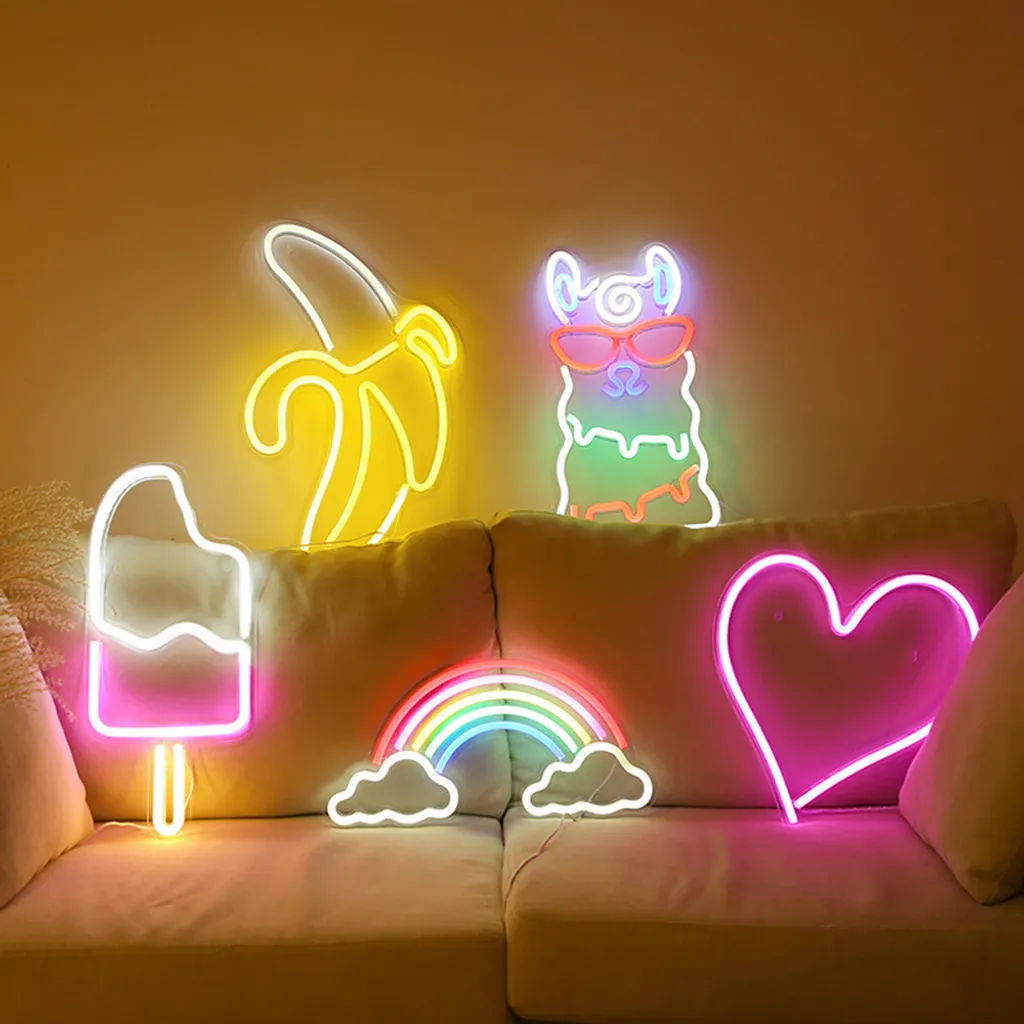 YIVIYAR Insegna al Neon a Forma di Cuore Insegne al Neon LED Light con Base, USB o Batteria Noen LED Luci da Camera da Letto al Neon Rosa Decorazione Feste di Compleanno