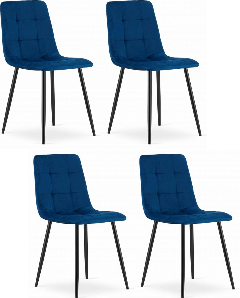 Nickelblauer Velours-Polsterstuhl CETARA, Metallbeine, Maße 45x87x51 cm, für Wohnzimmer, Büro, 4 Stück, Belastbarkeit 110 kg