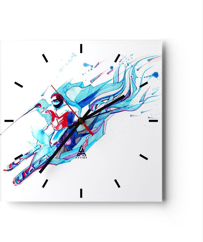 Wanduhr - Quadrat - Glasuhr - Action Sport Aktivität - 30x30cm - Schleichendes Uhrwerk - Lautlos - zum Aufhängen bereit - Dekoration Modern - Wan...
