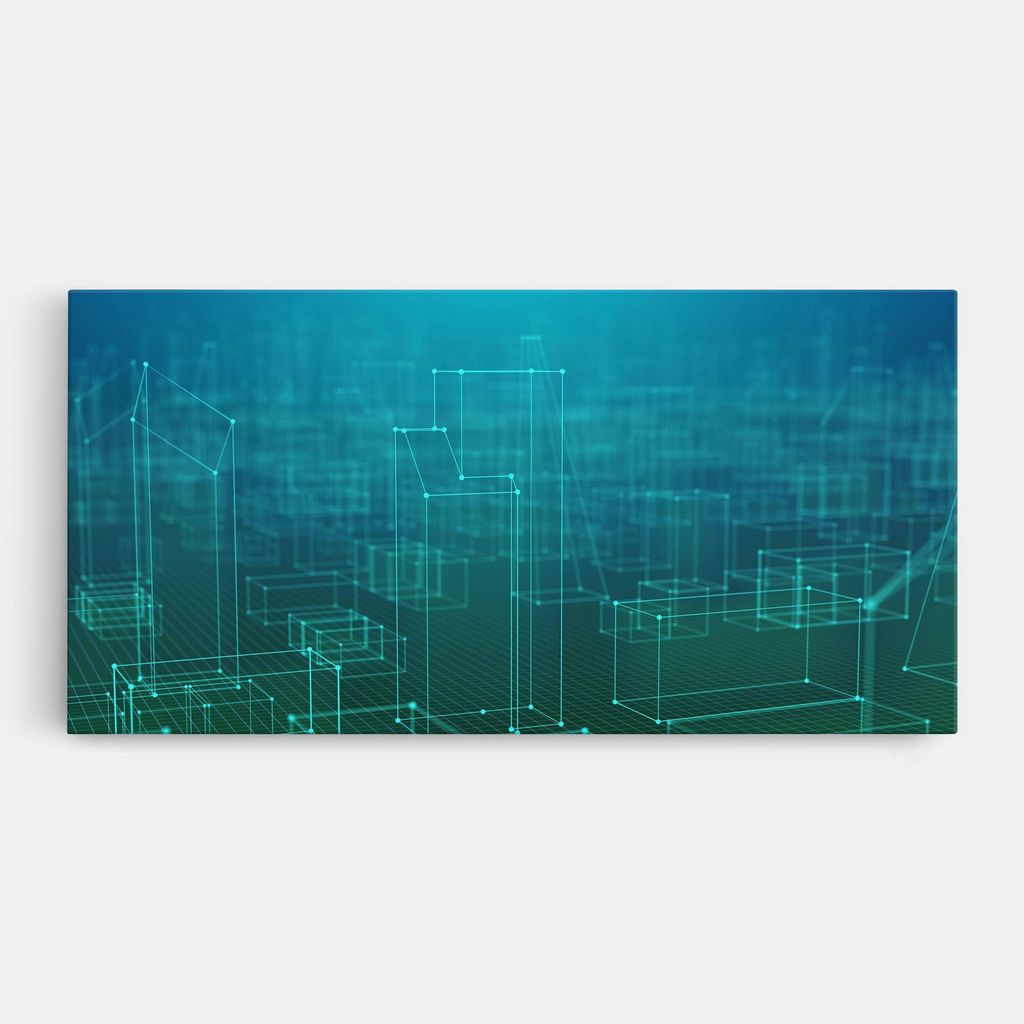 ARTHUB Leinwandbild 40x80 cm, Square Lines Connecting | Wohnzimmerdekoration, Hängende Bilder, Wanddekoration, Heimdekoration, Abstrakte, Geomet...