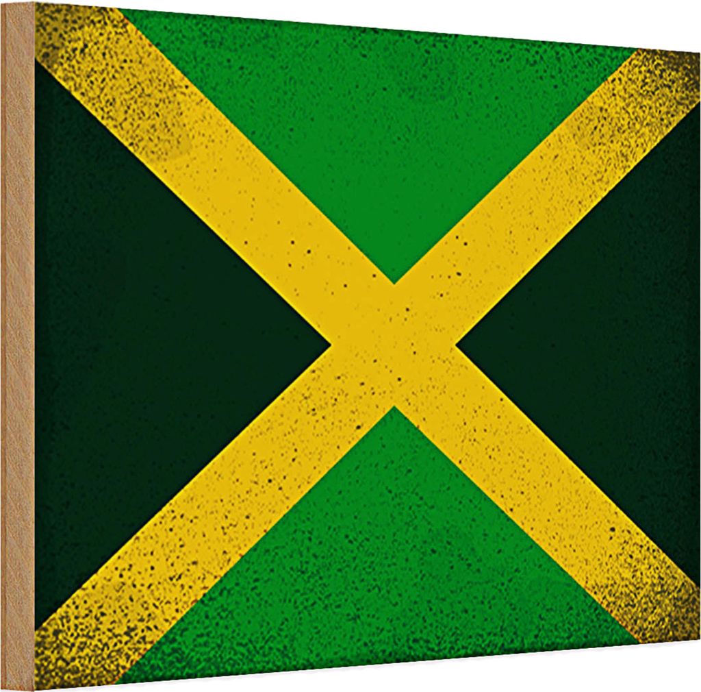 Holzschild Flagge Jamaika 30x20cm Flag of Jamaica Vintage