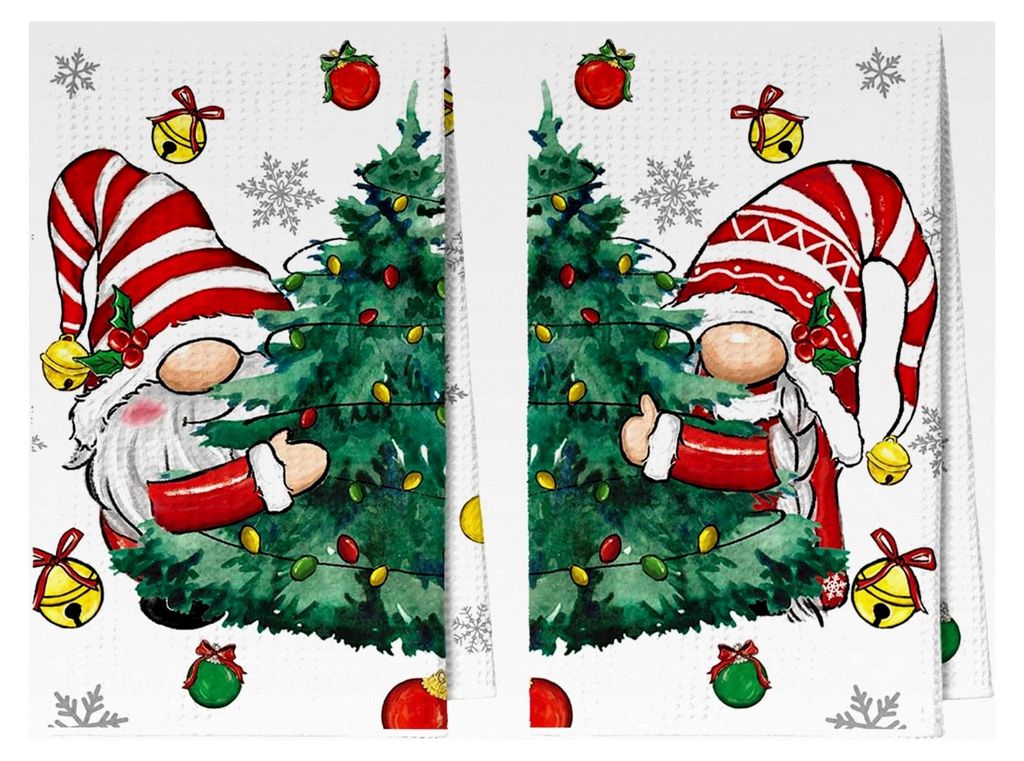 Bäume Schneeflocken GNOME Bar Weihnachten Küchentücher Geschirrtücher, 42x65 cm Mikrofaser Saugfähige Handtücher Xmas Küchen Deko 2er Set