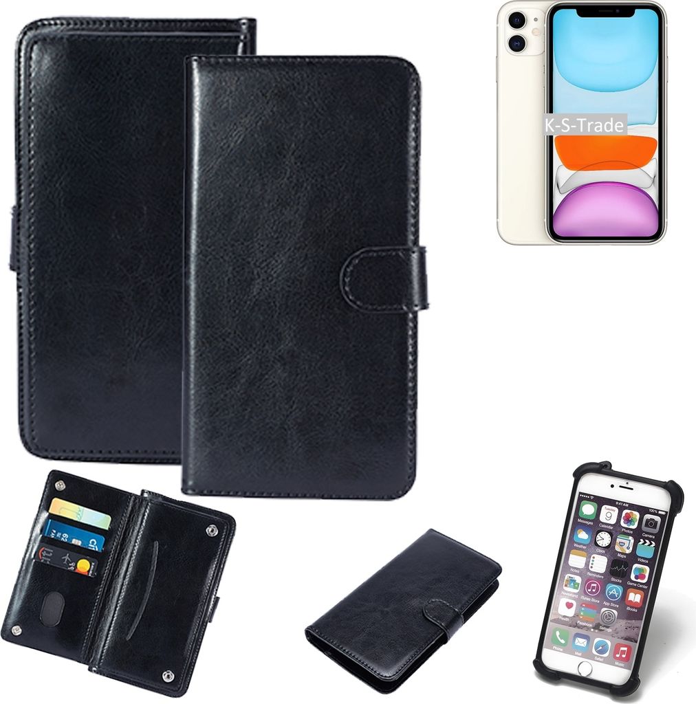 K-S-Trade 360° Hülle kompatibel mit Apple iPhone 11 schwarz Kunstleder Case BookCase WalletCase Kunstlederederhülle Handyhülle, Rundumschutz