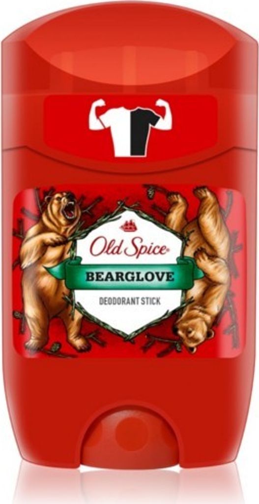 A product shot of Old Spice Bearglove deodorant stick.