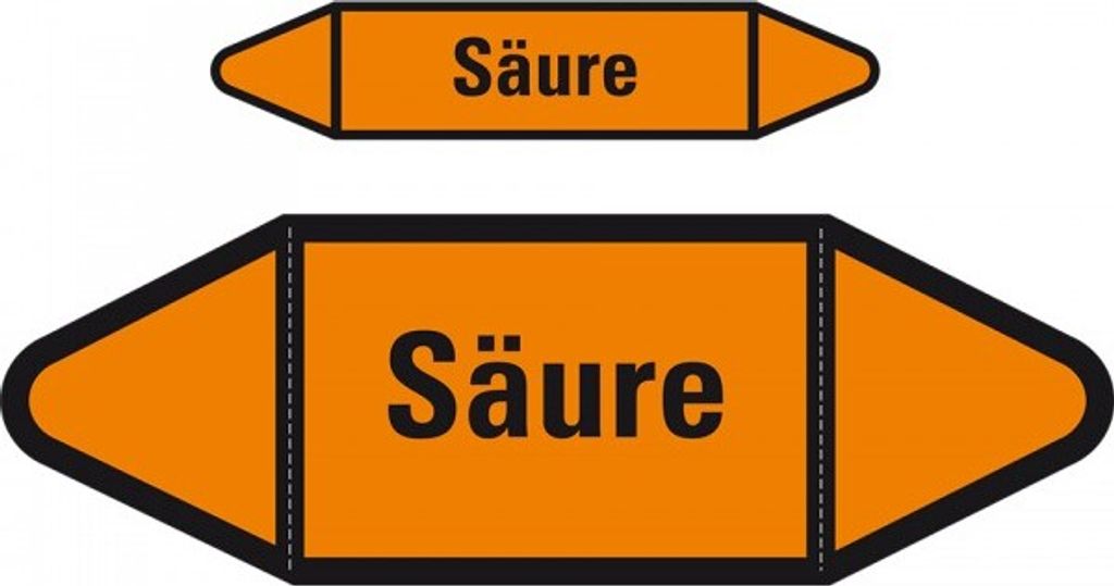 Aufkleber I Rohrleitungsetikett Säure, orange/schwarz, für Ø 40-60mm, 179x37m...