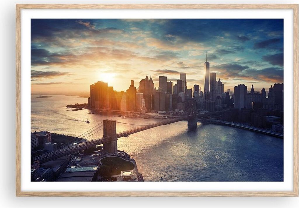Gerahmtes Poster - Rahmen in heller Eiche - New York Stadt - 91,5x61 cm - Wand Bild - Wanddeko - Wandbilder - Kunstposter - Wandposter - Bilderrahm...
