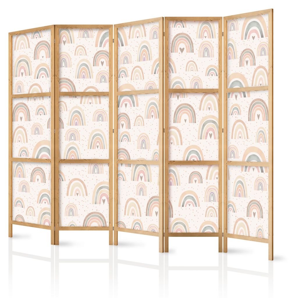 Muralo Japanischer PARAVENT 5-teilig Raumteiler klappbar PREMIUM-Vliesleinwand BUNTE REGENBÖGEN für Kinderzimmer 225cmx172cm