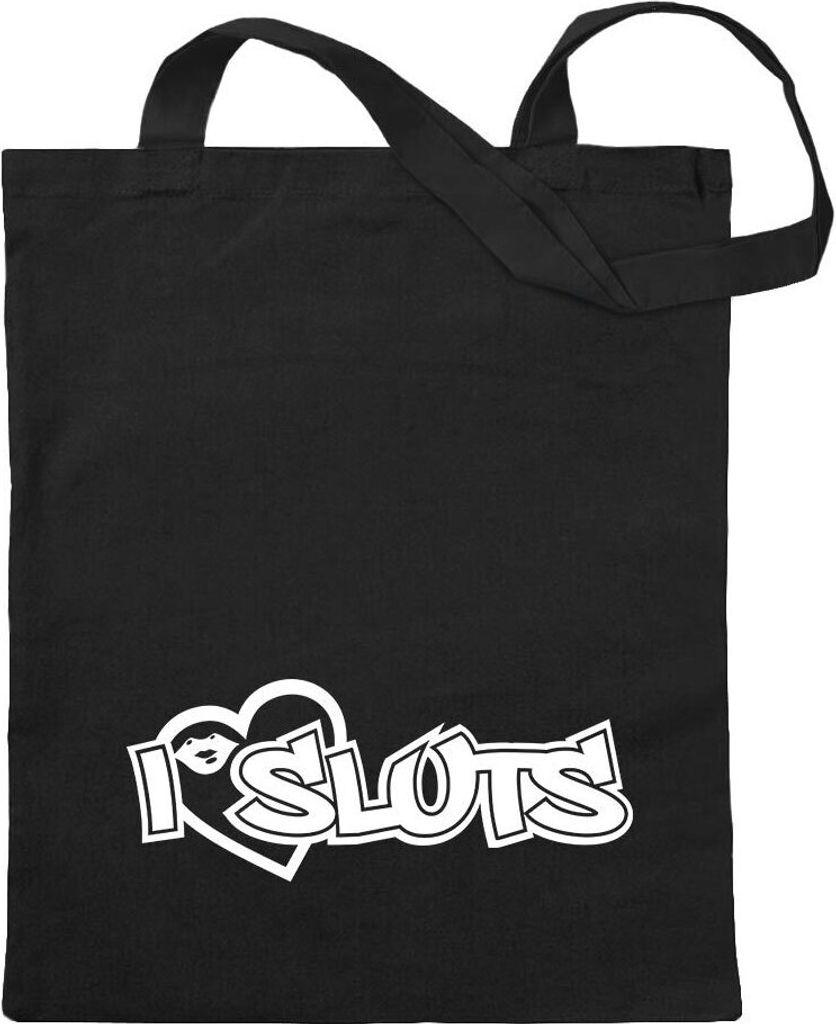Kiwistar - Baumwolltasche - schwarz - I love Sluts - Tragetasche Stoffbeutel Umhängetasche langer Henkel