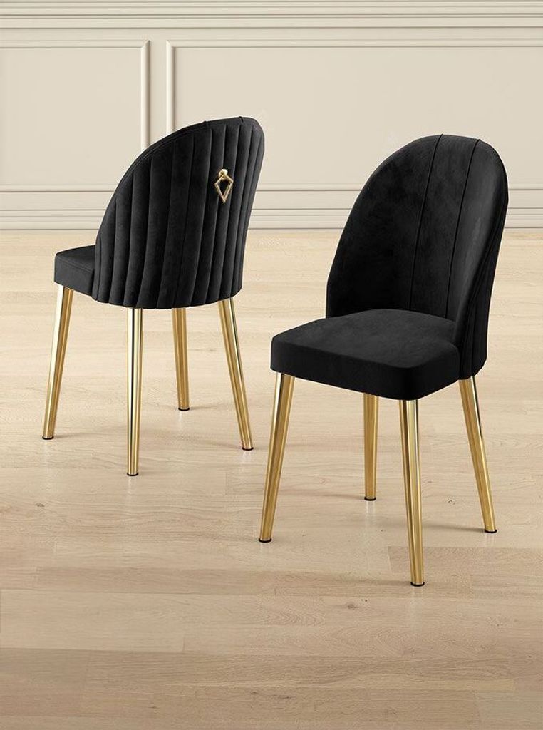 Skye Decor, Mara - Black, Gold, Stuhlset (6-teilig), Schwarz, Rahmen: 100 % METALL, 45 x 91 x 42 cm