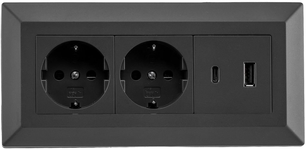 Zásuvkový blok 2-zásuvkový, USB-A, USB-C PD, čierny Obrázok produktu 