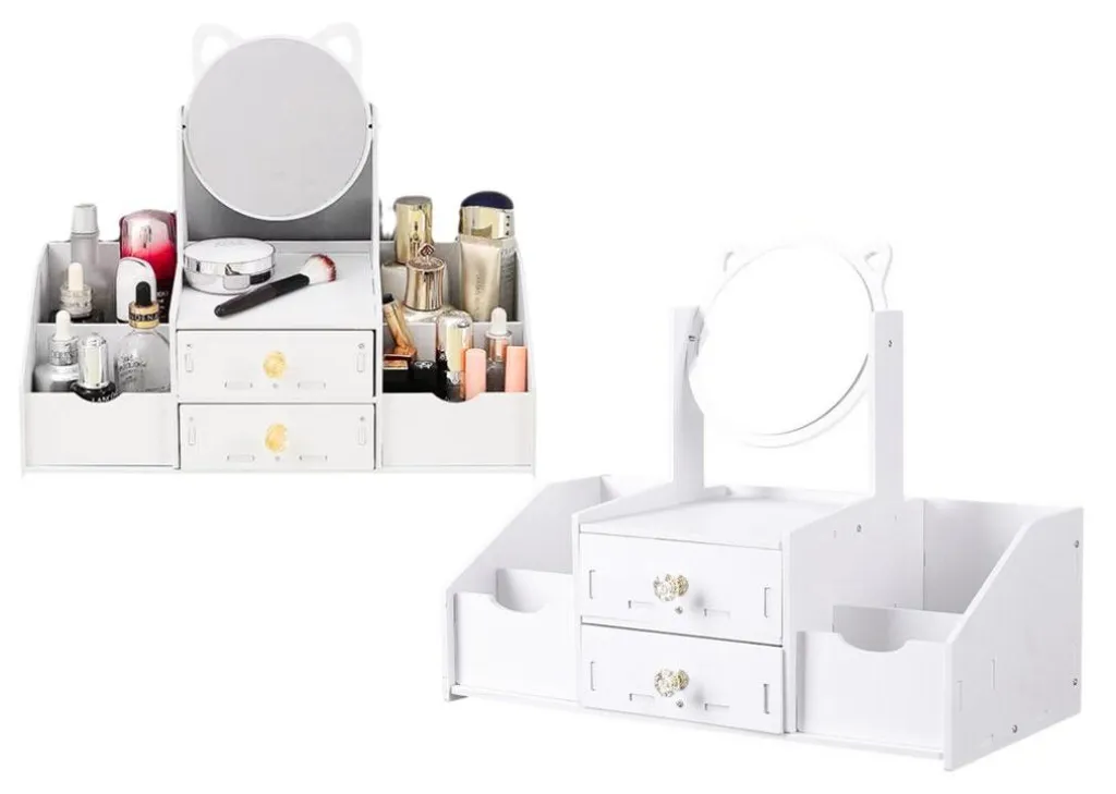 Petite coiffeuse pour enfants blanche avec miroir et tiroirs en bois