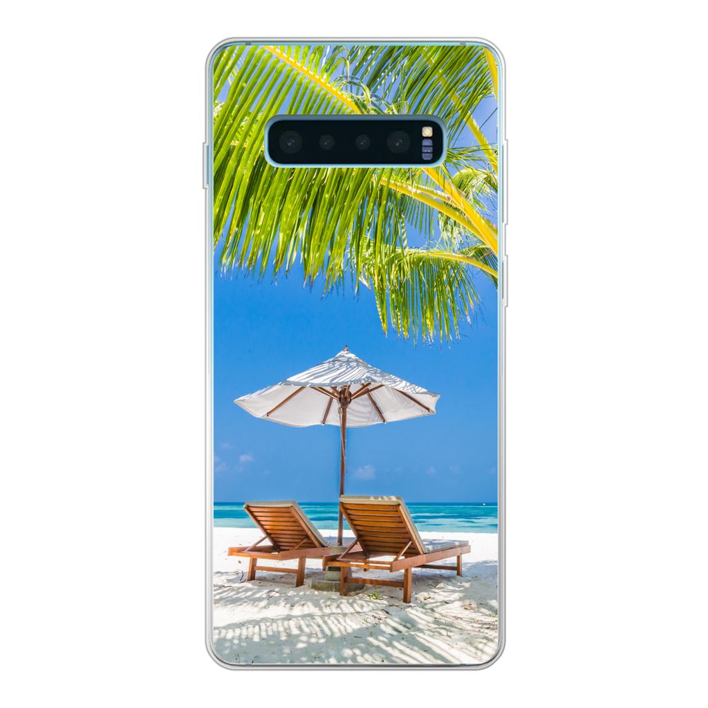 MuchoWow Handyhülle Schutzhülle Hülle für Samsung Galaxy S10 Plus Palme - Strandkorb - Sonnenschirm Silikon Softcase Handy Hülle - Schutzhülle