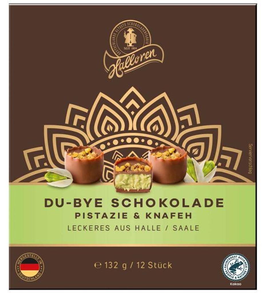 Halloren Du-Bye Schokolade Pistazie & Knafeh 132g Produktbild 