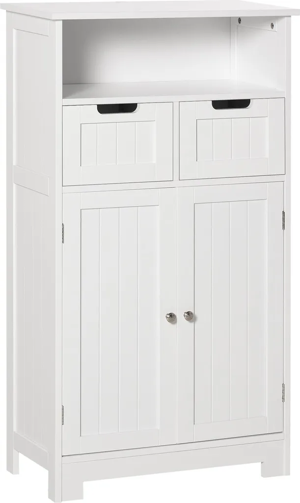 Meuble de Rangement 2 Tiroirs et Niche Blanche pour Salle de Bain et Cuisine