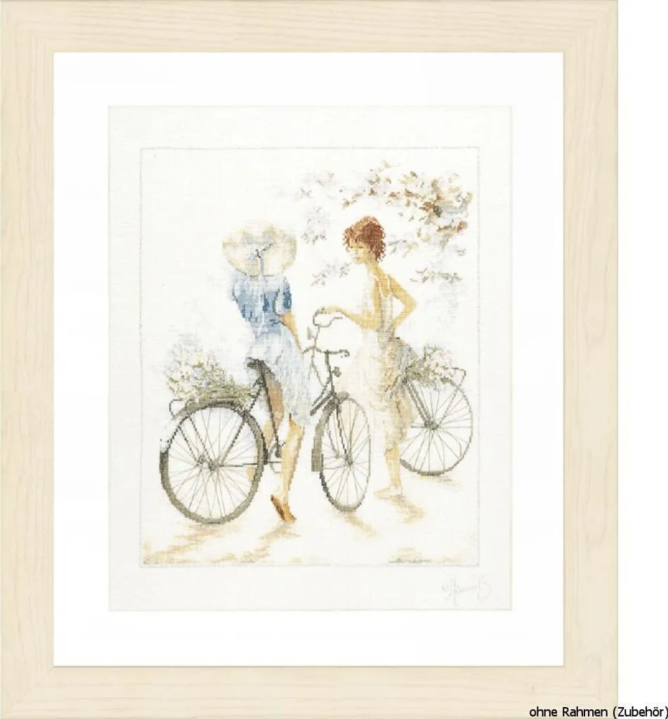 Kit Lanarte Fillette sur bicyclette - Toile lin et fils coton de qualité