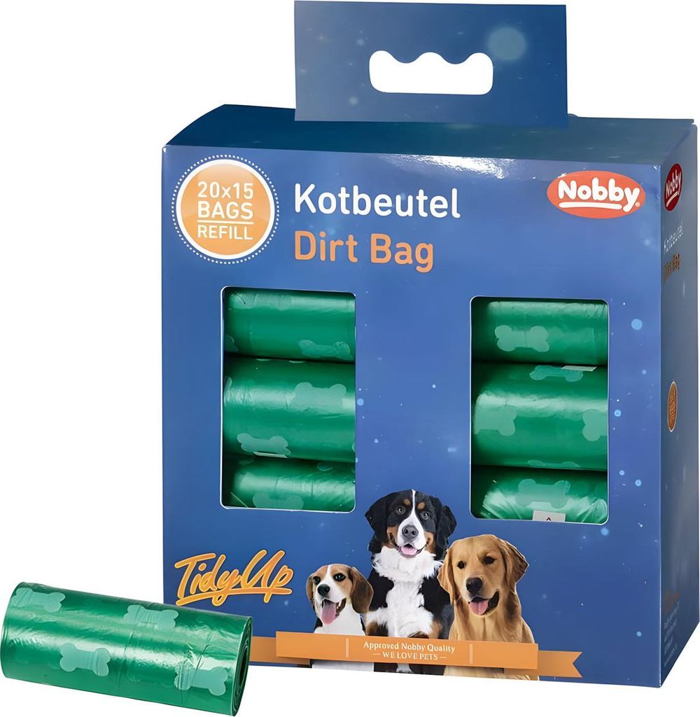 Nobby TidyUp Kotbeutel mit Knochendruck Vorratspack grün 20 Rollen á 15 Beutel