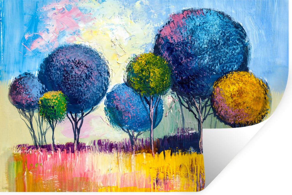 MuchoWow Wandtattoo Wandsticker Wandaufkleber Gemälde - Ölfarbe - Baum - Natur 90x60 cm Selbstklebend und Repositionierbar - Aufkleber