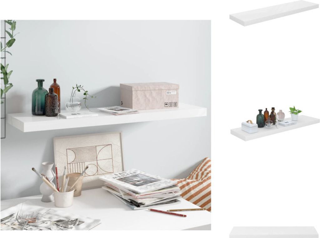 vidaXL Schweberegal Hochglanz-Weiß 90x23,5x3,8 cm MDF - Wandregale