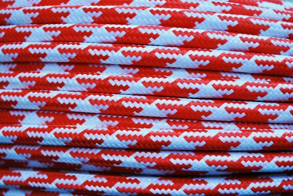 Textil Stromkabel 2x0,75mm² Weiß-Rot Stern Produktbild 