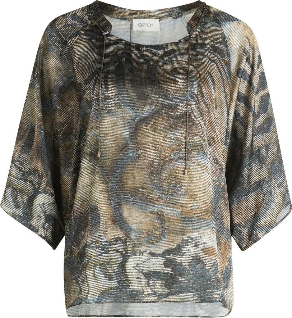 Bluse Kurz 1/2 Arm 8851 Blue/Khaki Größe 38