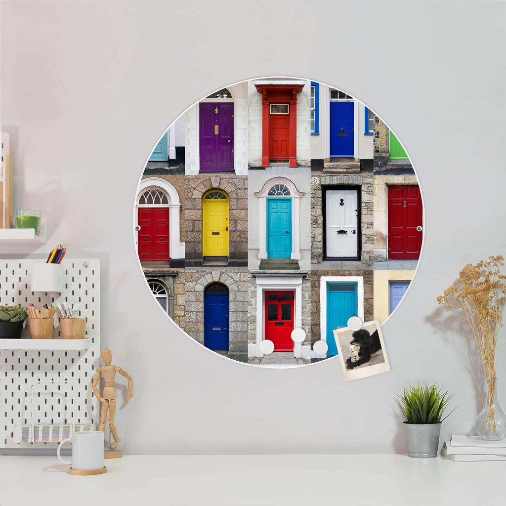Design Stahlmagnettafel Weiß Rund 47cm Türen