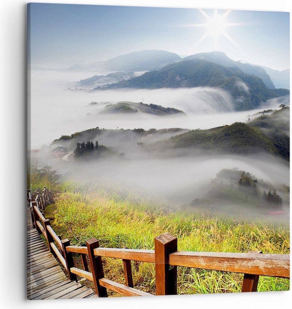Bild auf Leinwand - Leinwandbild - Asien schönheit berg landschaft - 50x50cm - Wand Bild - Wanddeko - Leinwanddruck - Bilder - Kunstdruck - Wandde...