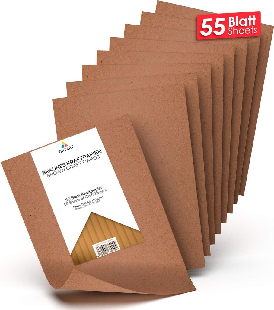 Kraftpapier A4 170g /m² I Natur Karton zum Bedrucken 55 Blatt I stabiles kreativ Tonpapier zum Basteln und Malen I dickes Druckerpapier I DIY Tonzeichenpapier I braunes Papier Vintage