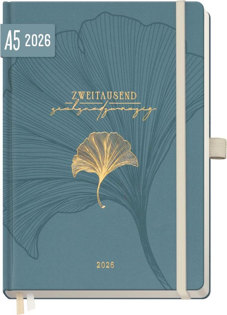 Wochen-Notiz-Timer Classic 2026 / A5 / Blue Ginkgo / Produktbild 