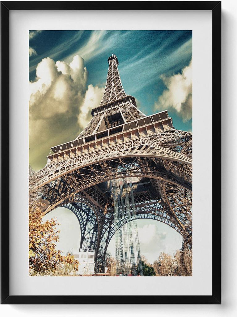 Atemberaubende Aussicht auf den Eiffelturm– Wandbild mit Rahmen – Gerahmtes Bild – Wanddekoration – 50x70 cm – Schwarz Rahmen