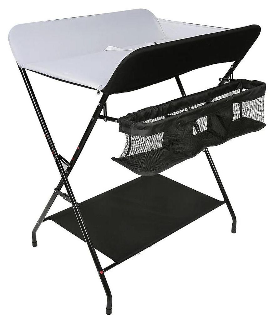 Wickeltisch für Babys - Klappbarer Wickeltisch - Aufbewahrungskorb - Robuster Stahlrahmen - Tragkraft 25 kg - Für Neugeborene - Schwarz