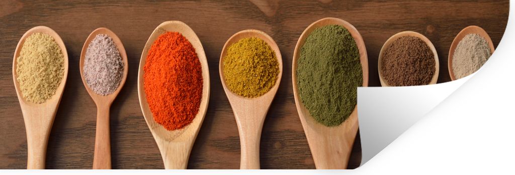 MuchoWow Wandtattoo Wandsticker Wandaufkleber Schöpfkelle - Kräuter - Lebensmittel - Gewürze - Tisch 60x20 cm Selbstklebend und Repositionierb...