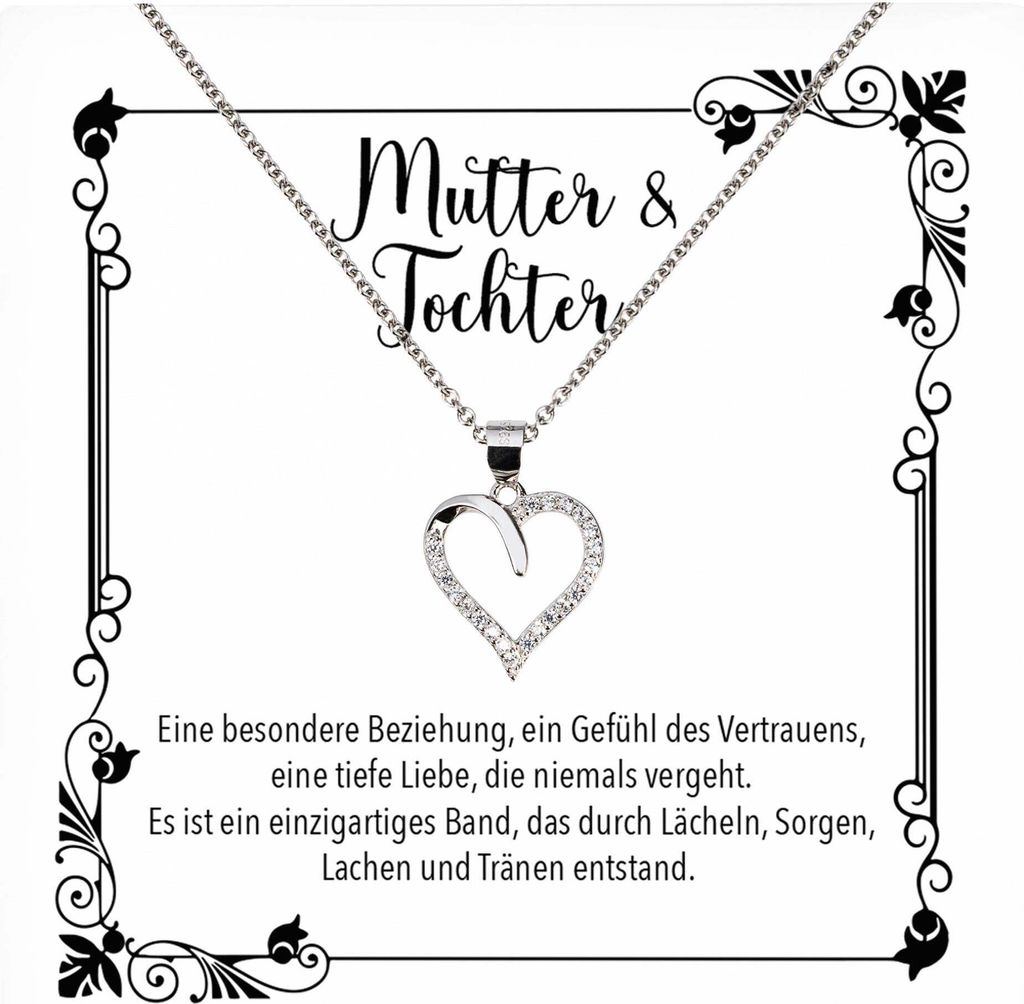 22Feels Echt Silber Halskette - Liebe Mama Geschenk von Tochter Geburtstag und Muttertag Mutter Schmuck Set für Frauen - Herz Anhänger, Karte