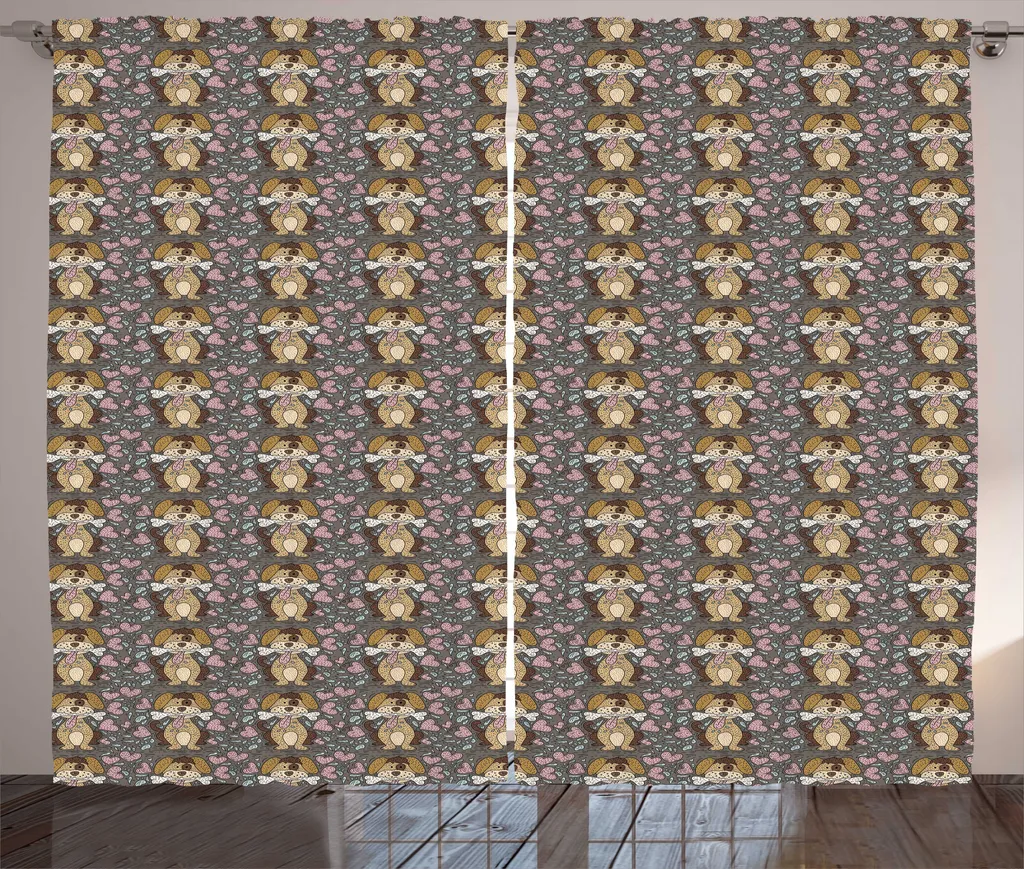 Rideau motif chien et os en cœur style rustique 280 x 225 cm taupe