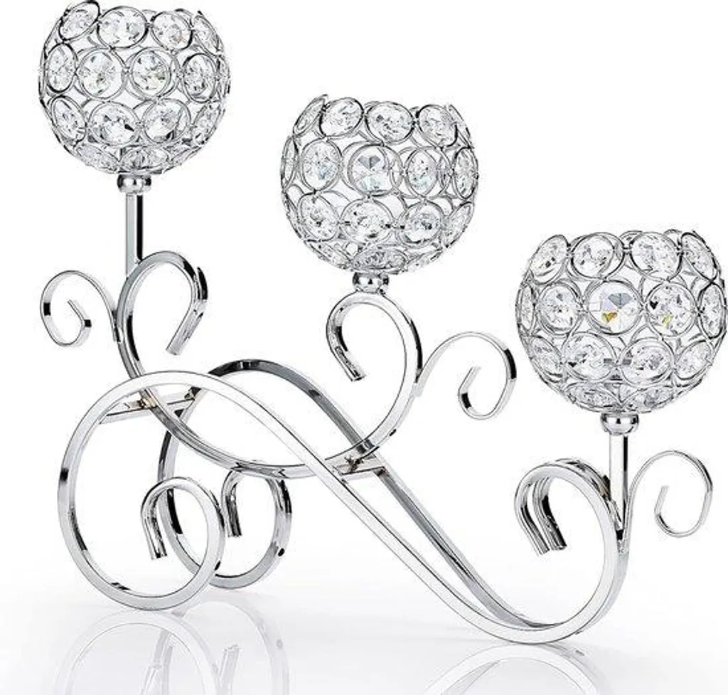 Bougeoir argent 3 branches anti-coulures avec coupelles cristal
