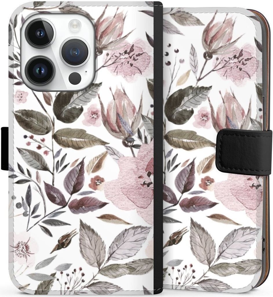 DeinDesign Klapphülle für Apple iPhone 14 Pro Handytasche Lederhülle Tasche Blumen Pastell Wasserfarbe