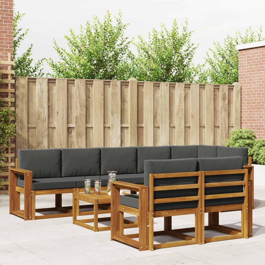 Outdoor-Sofagarnitur - VIDAXL - Terrassen-Sofa - mit Kissen - 9 pcs - Natur und Anthrazit