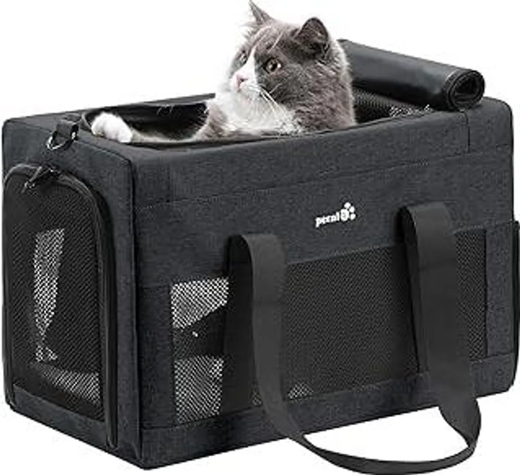 Borsa per gatti Pecute Borsa da trasporto robusta, borsa da trasporto per cani Borsa da trasporto per animali domestici, borsa da trasporto per gatti Leggera, borsa da trasporto ventilata per gatti per viaggi, auto, veterinario, fino a 4 kg, grigio scuro