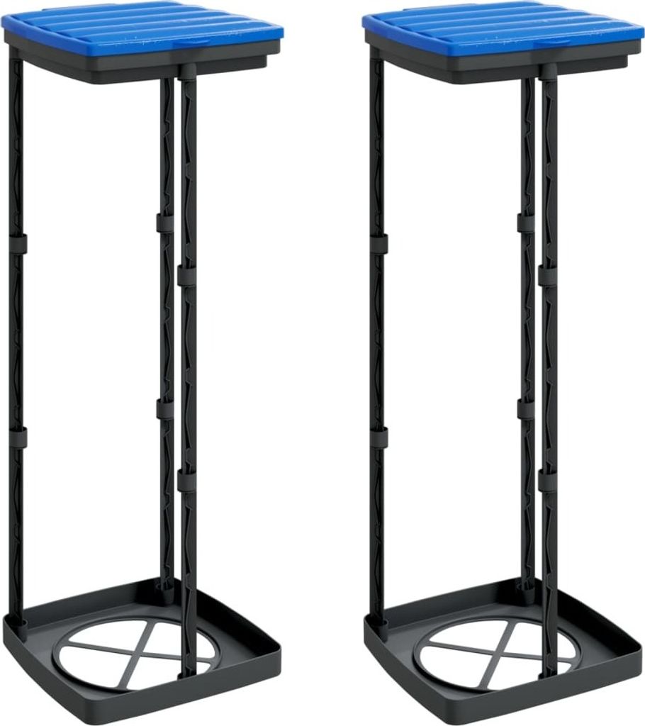vidaXL Supporto per cestino 2 pezzi nero e blu 120 L PP Immagine del prodotto 