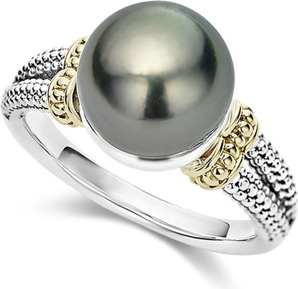 Retro Frauen Faux Perle Dual Farbe Geschnitzt Verlobung Finger Ring Schmuck Geschenk-Silber,US 10